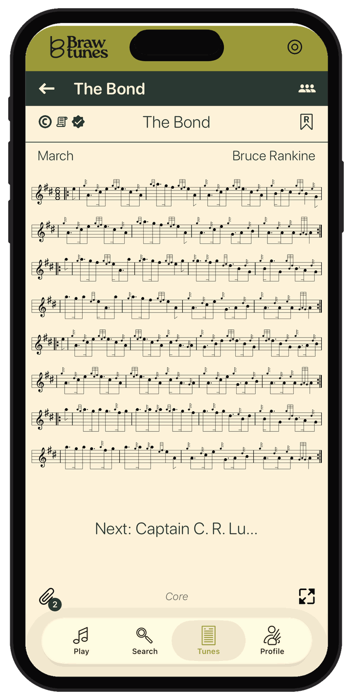 The Bond, with its sheet music shown in Braw Tunes