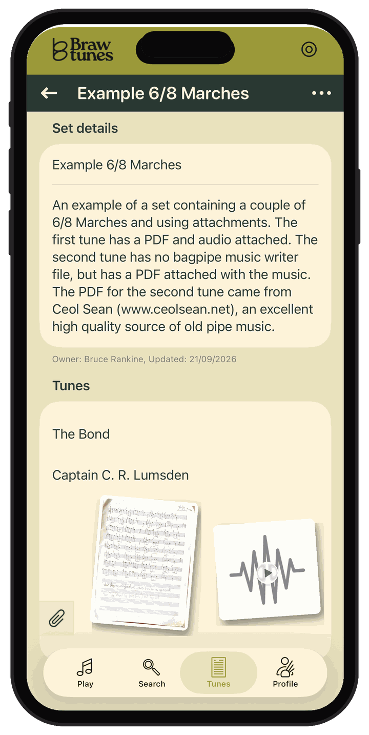 A set shared to Braw Tunes, with a PDF of the music and a recording attached